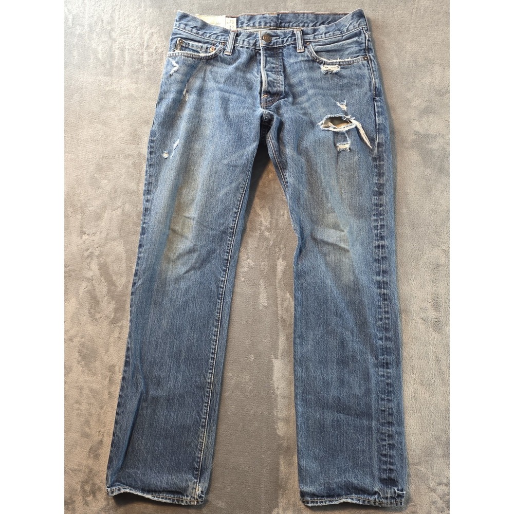 Abercrombie Fitch Button Fly Mens Jeans Size 33x32 MSR (34×33) Blue...